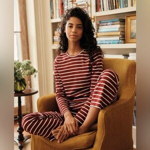 LAKE Pima Cotton Crewneck Long-Long Striped Red White Set Size Medium